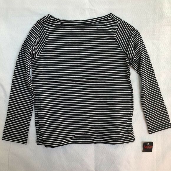 Kid’s Club Girls Long Sleeve Tee T-Shirt Top, Navy Blue & White Stripes, Size 7 - Picture 1 of 6